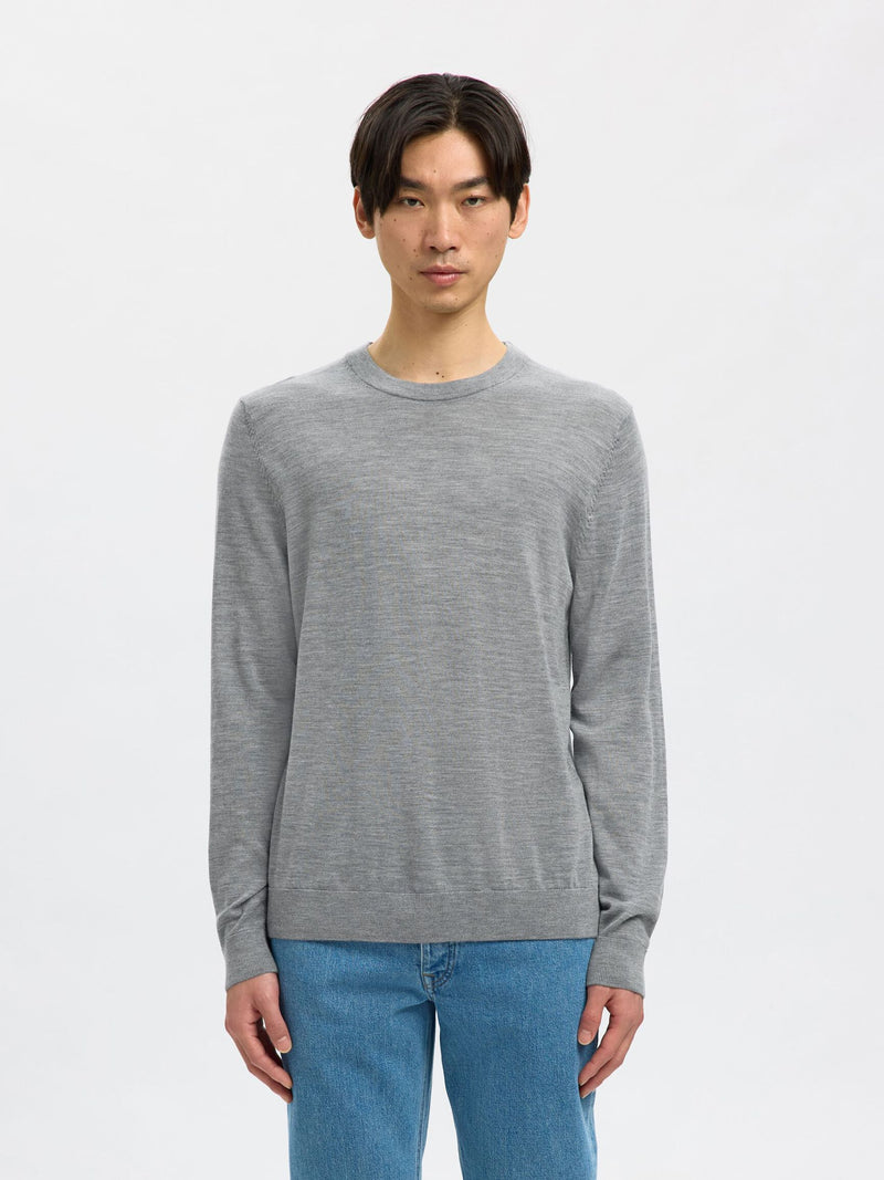 Selected Knit Merino Strik - Medium Grey Melange - Supermen.dk