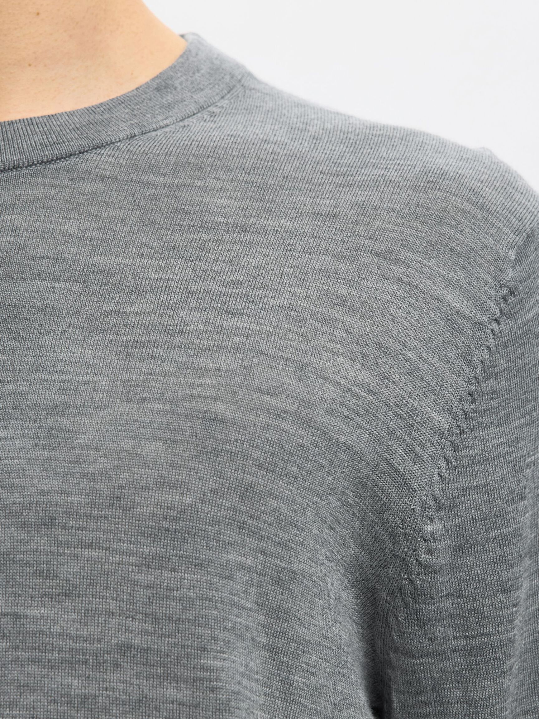 Selected Knit Merino Strik - Medium Grey Melange - Supermen.dk