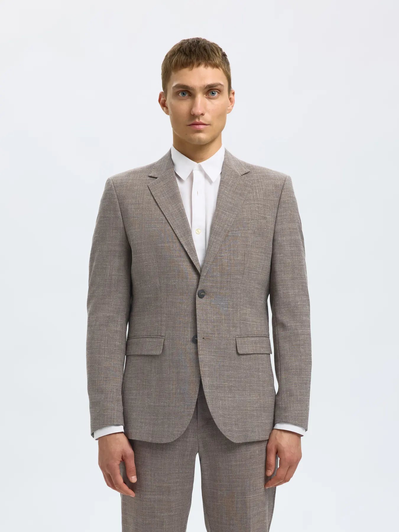 Selected SLHSLIM-OASIS LINEN BLAZER Dark Sand Melange