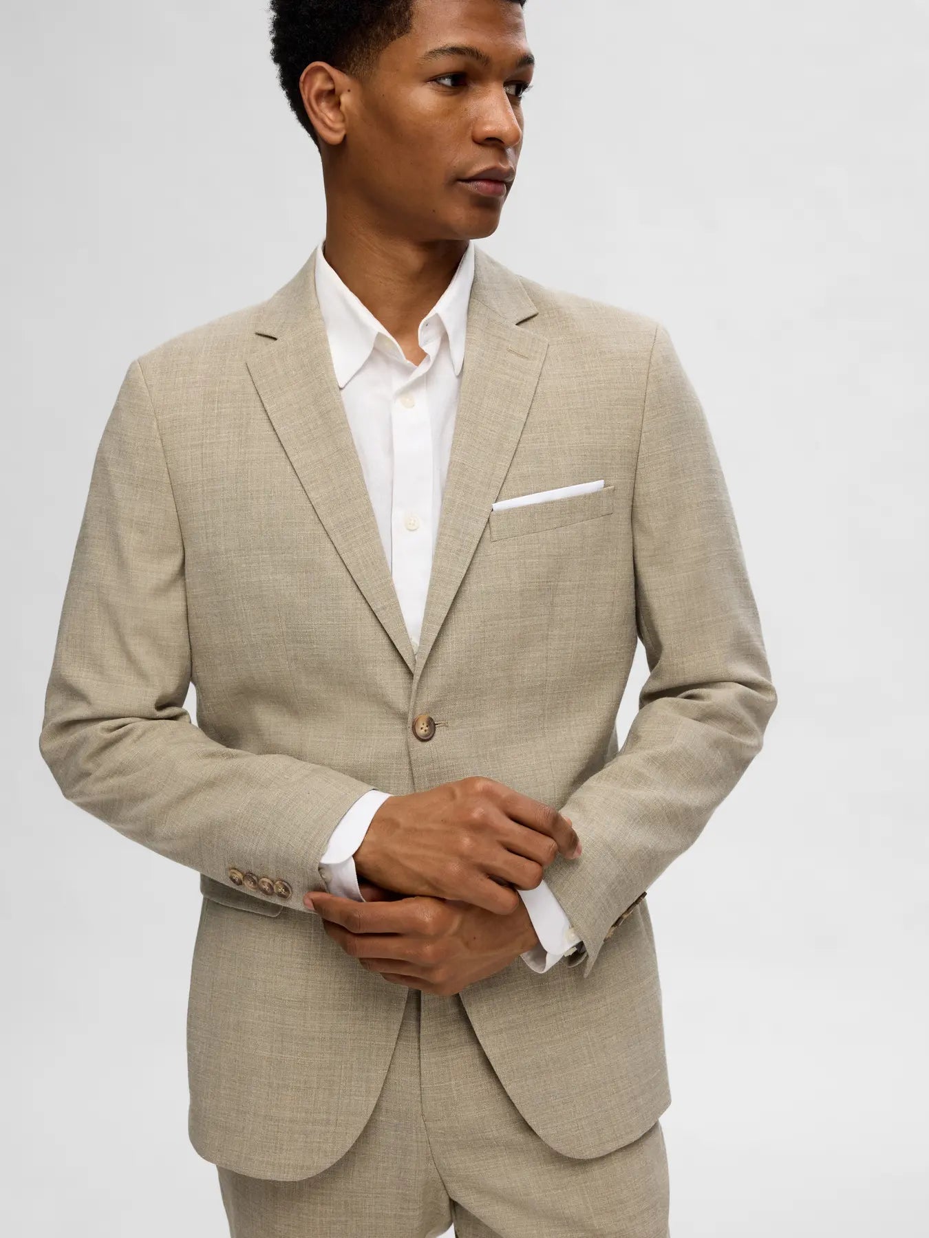 Selected SLHSLIM - OASIS LINEN BLAZER Sand - Supermen.dk