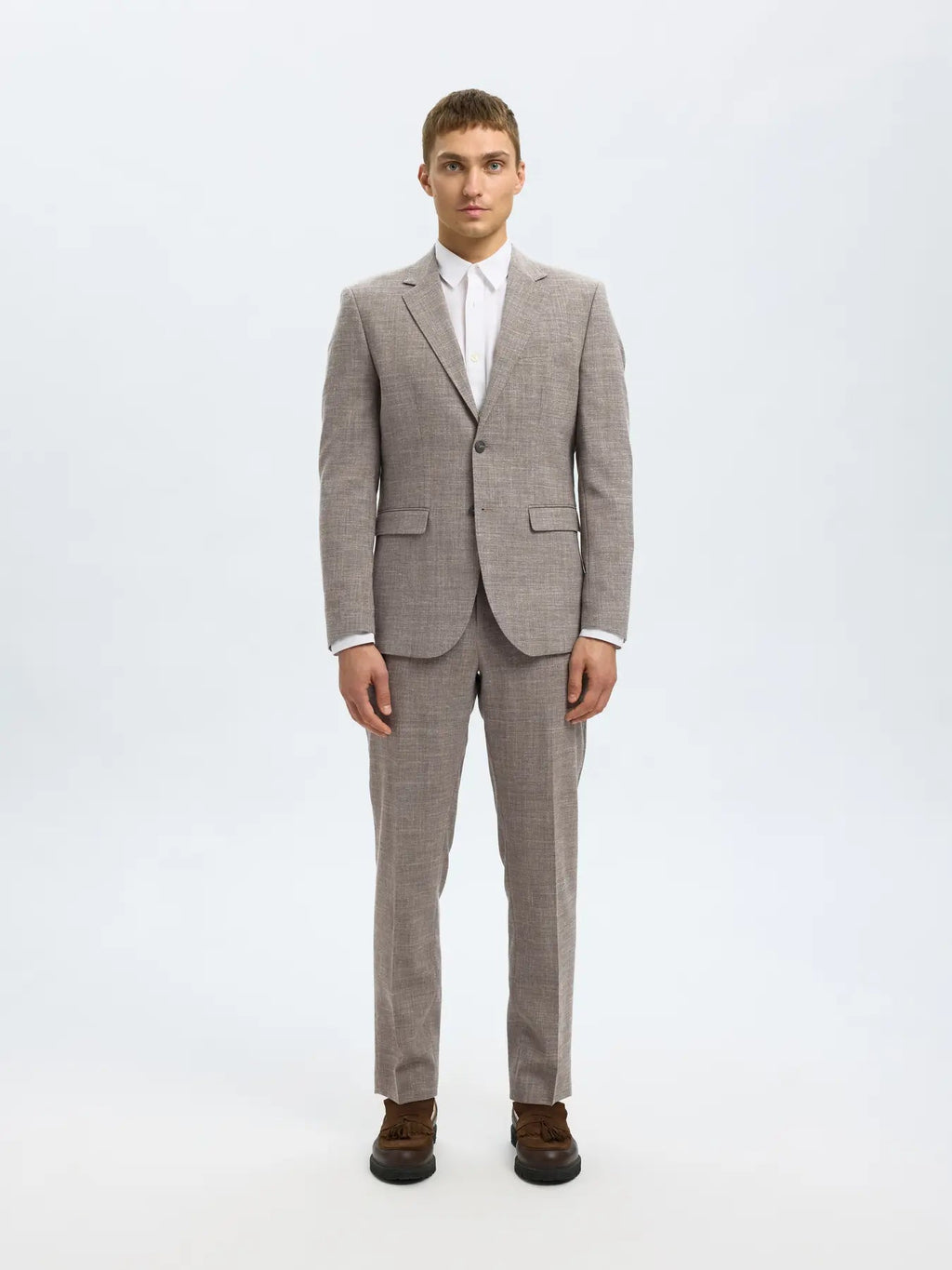 Selected SLHSLIM - OASIS LINEN BUKS Dark Sand Melange - Supermen.dk