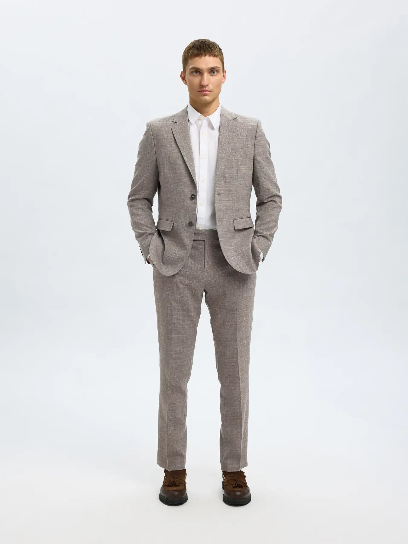 Selected SLHSLIM - OASIS LINEN BUKS Dark Sand Melange - Supermen.dk