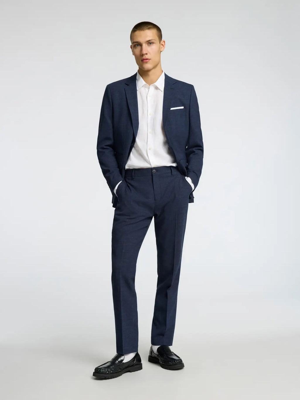 Selected SLHSLIM - OASIS LINEN BUKS Navy - Supermen.dk