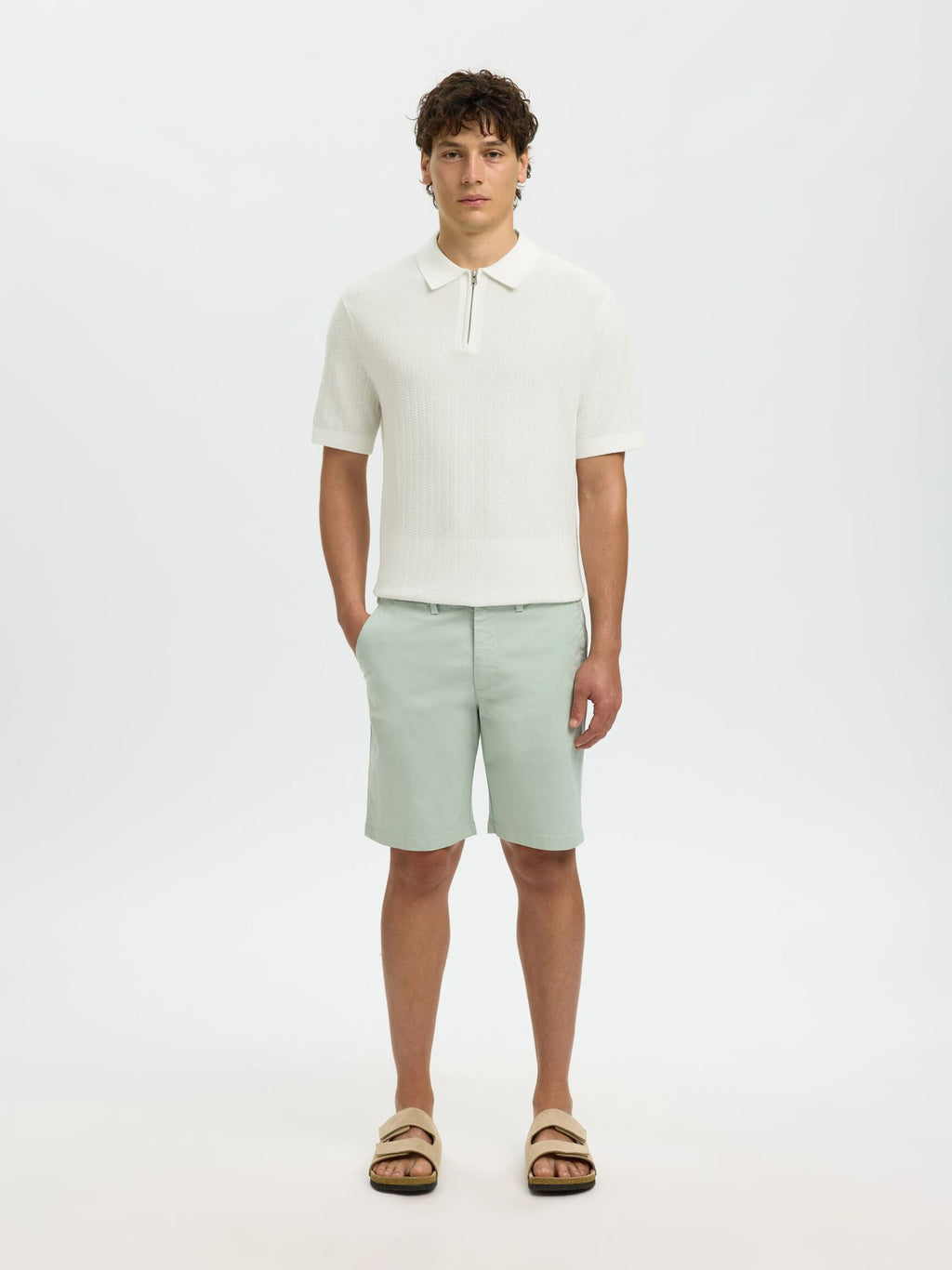 Selected Structured Half‑Zip Knit Polo - Egret