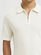 Selected Structured Half‑Zip Knit Polo - Egret