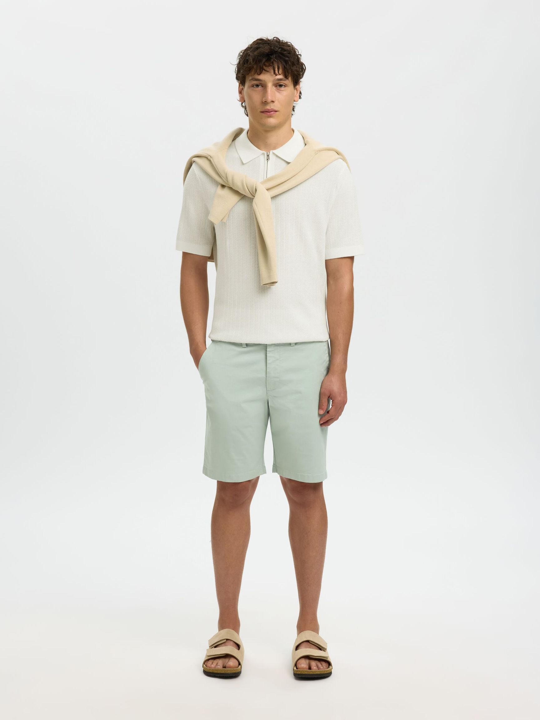 Selected Structured Half‑Zip Knit Polo - Egret