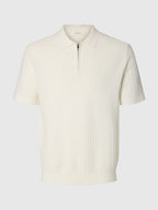 Selected Structured Half‑Zip Knit Polo - Egret