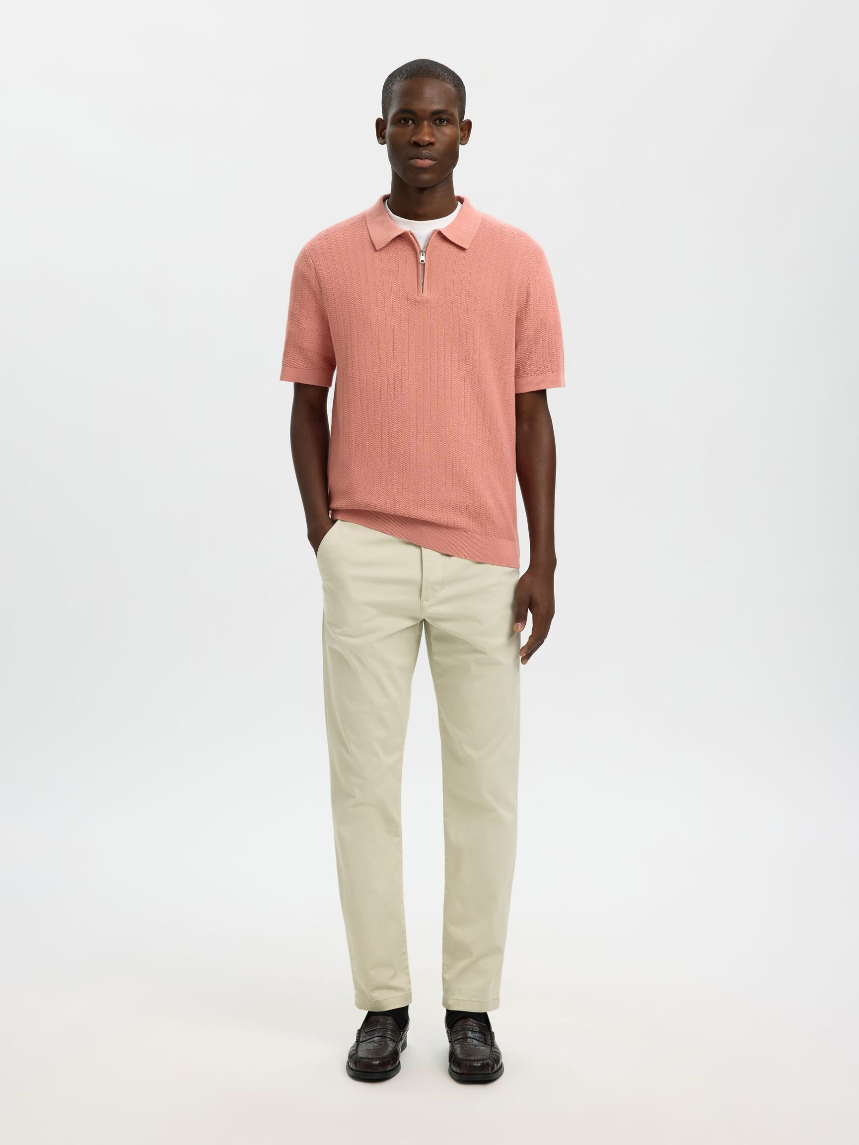 Selected Structured Half‑Zip Knit Polo - Rose Dawn