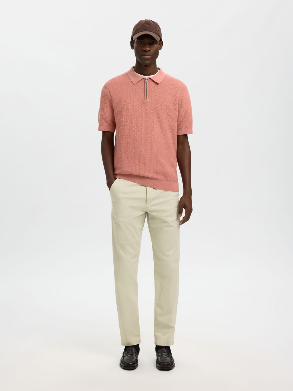 Selected Structured Half‑Zip Knit Polo - Rose Dawn