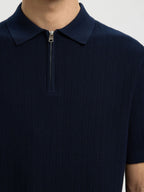 Selected Structured Half‑Zip Knit Polo - Navy Blazer