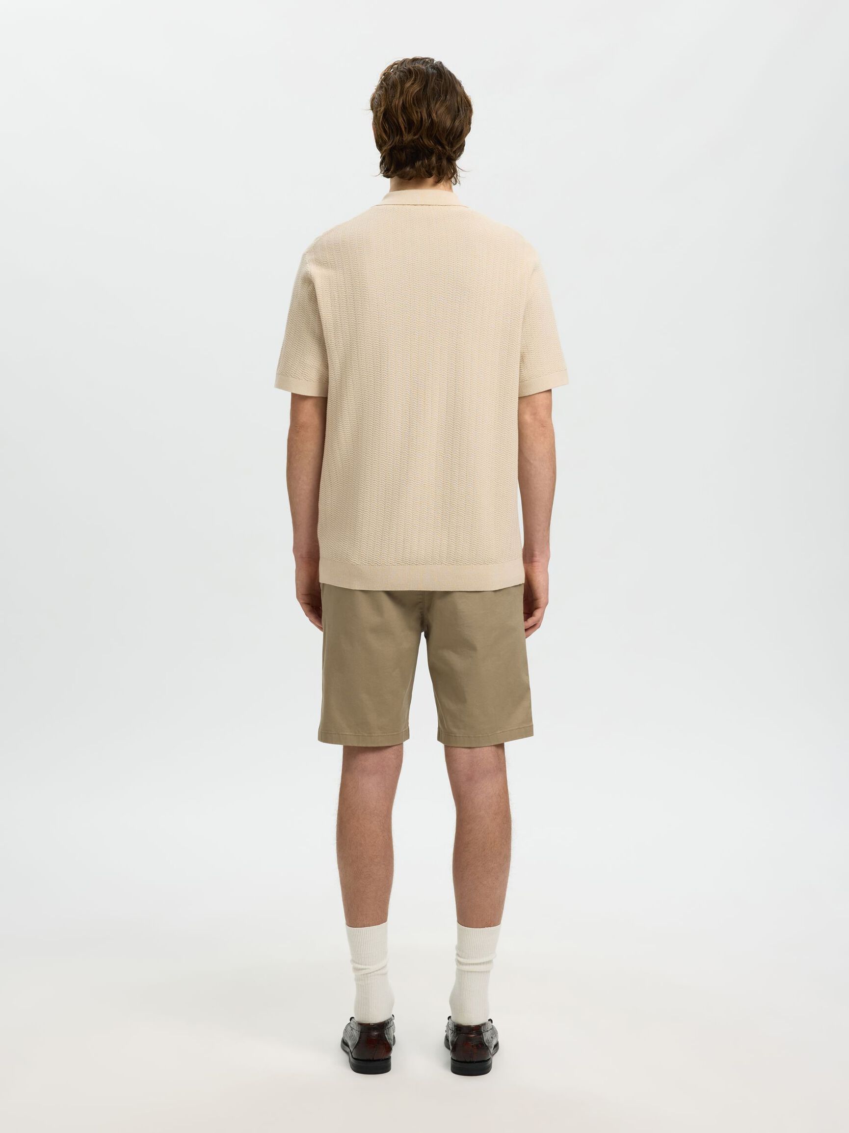 Selected Structured Half‑Zip Knit Polo - Oatmeal