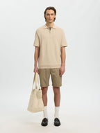 Selected Structured Half‑Zip Knit Polo - Oatmeal