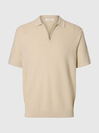Selected Structured Half‑Zip Knit Polo - Oatmeal