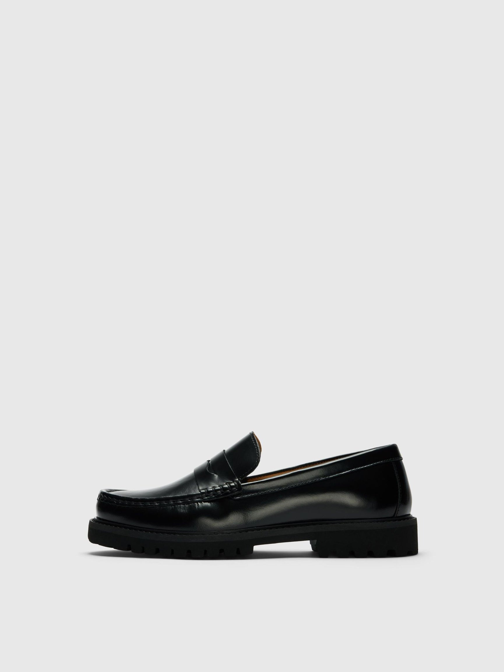 SLHHUGO LEATHER PLAIN PENNY LOAFER BLACK - Supermen.dk