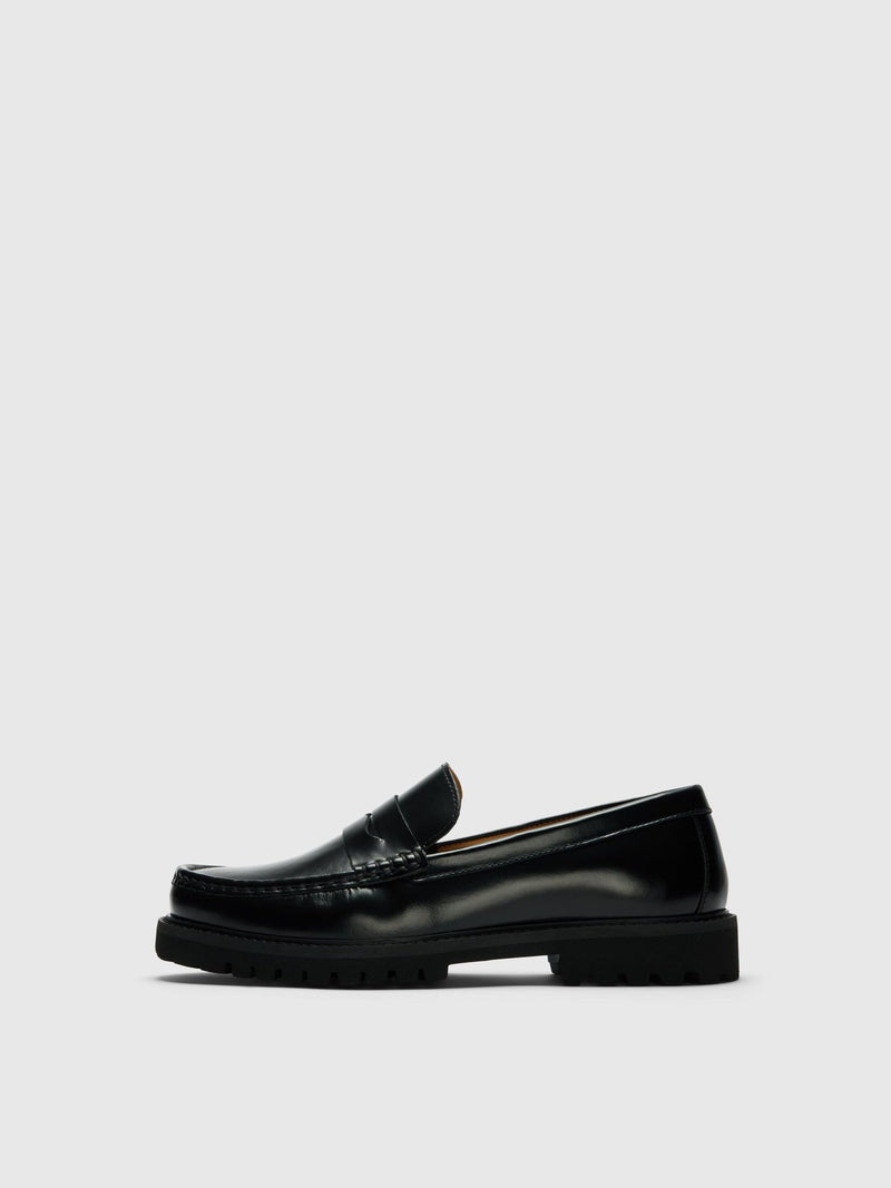 SLHHUGO LEATHER PLAIN PENNY LOAFER BLACK - Supermen.dk