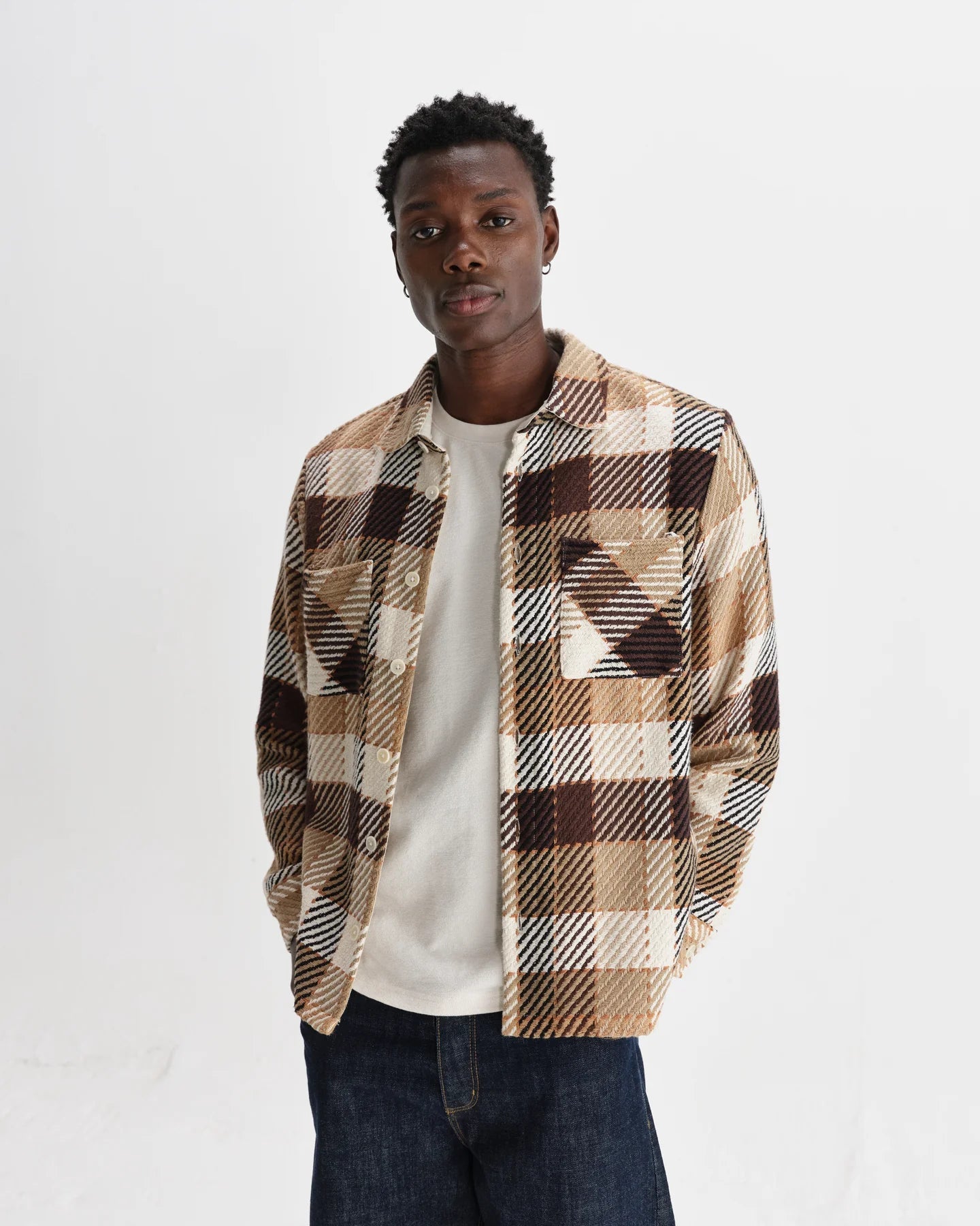 Wax London - Whiting - Natural And Brown Pike Check Overshirt - Supermen.dk