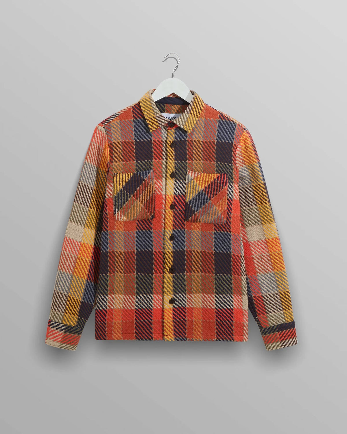 Wax London Whiting overshirt i orange pike-tern på bøjle set forfra