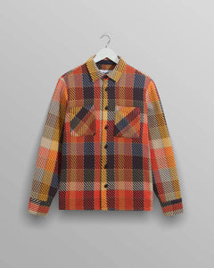 Wax London Whiting overshirt i orange pike-tern på bøjle set forfra