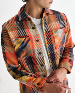 Nærbillede af Wax London Whiting overshirt i orange pike-tern