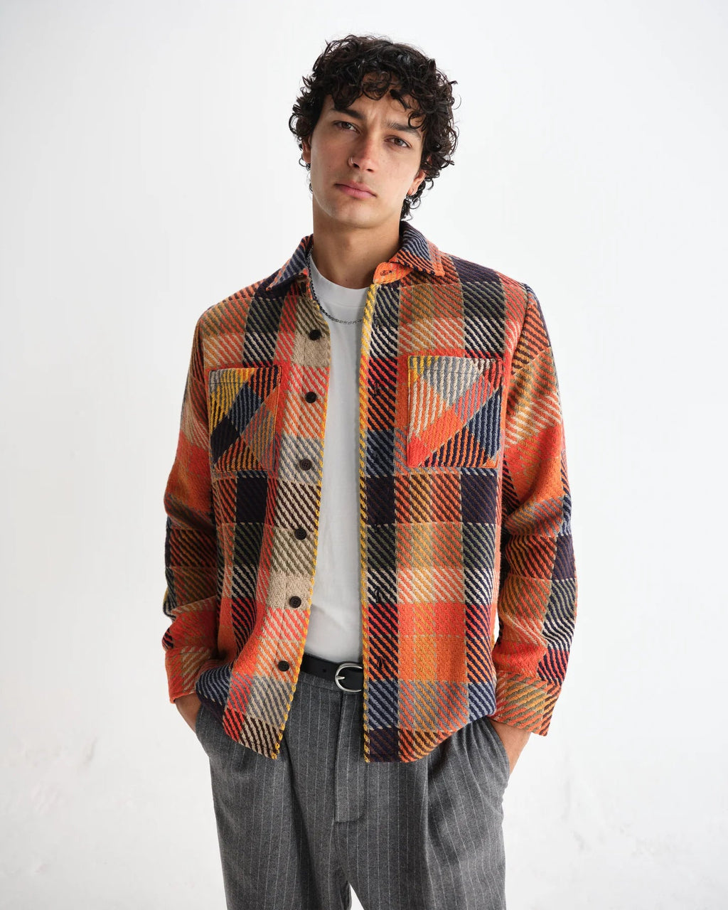 Wax London - Whiting - Orange Pike Check Overshirt - Supermen.dk