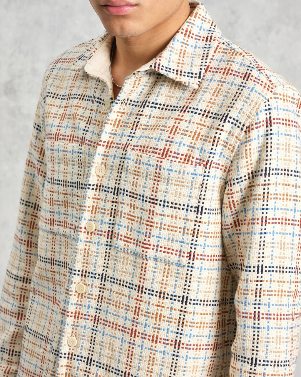 Whiting - Ecru And Multicolour Yard Check Overshirt - Supermen.dk