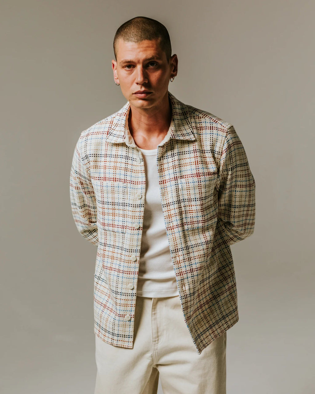 Whiting - Ecru And Multicolour Yard Check Overshirt - Supermen.dk