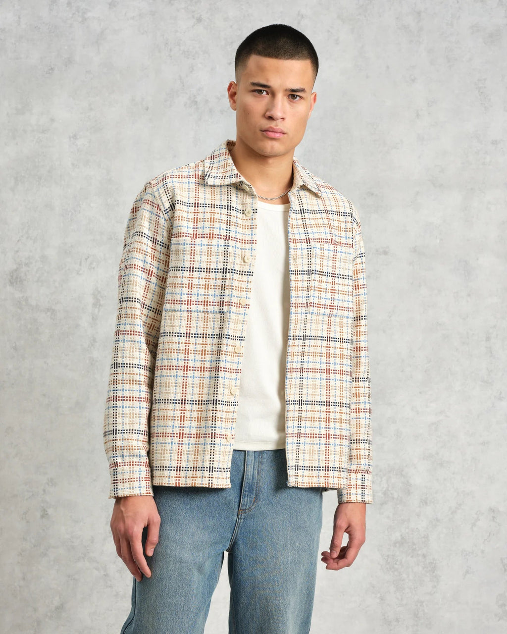 Whiting - Ecru And Multicolour Yard Check Overshirt - Supermen.dk