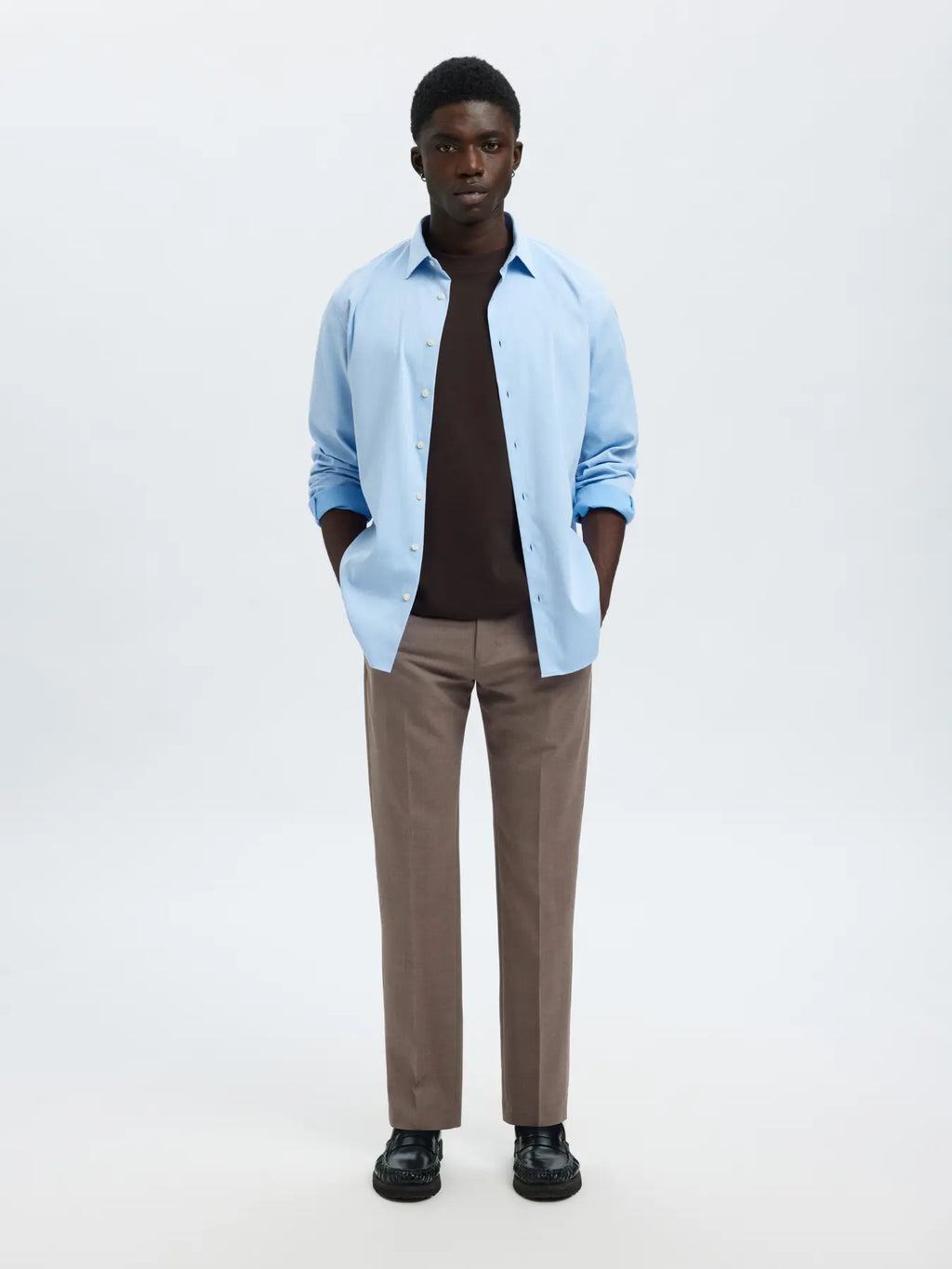 Selected SLIM WOOL BLEND TRS FLEX Morel