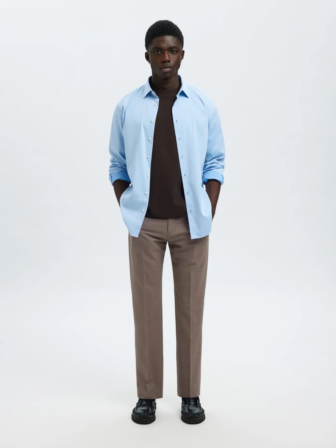 Selected SLIM WOOL BLEND TRS FLEX Morel