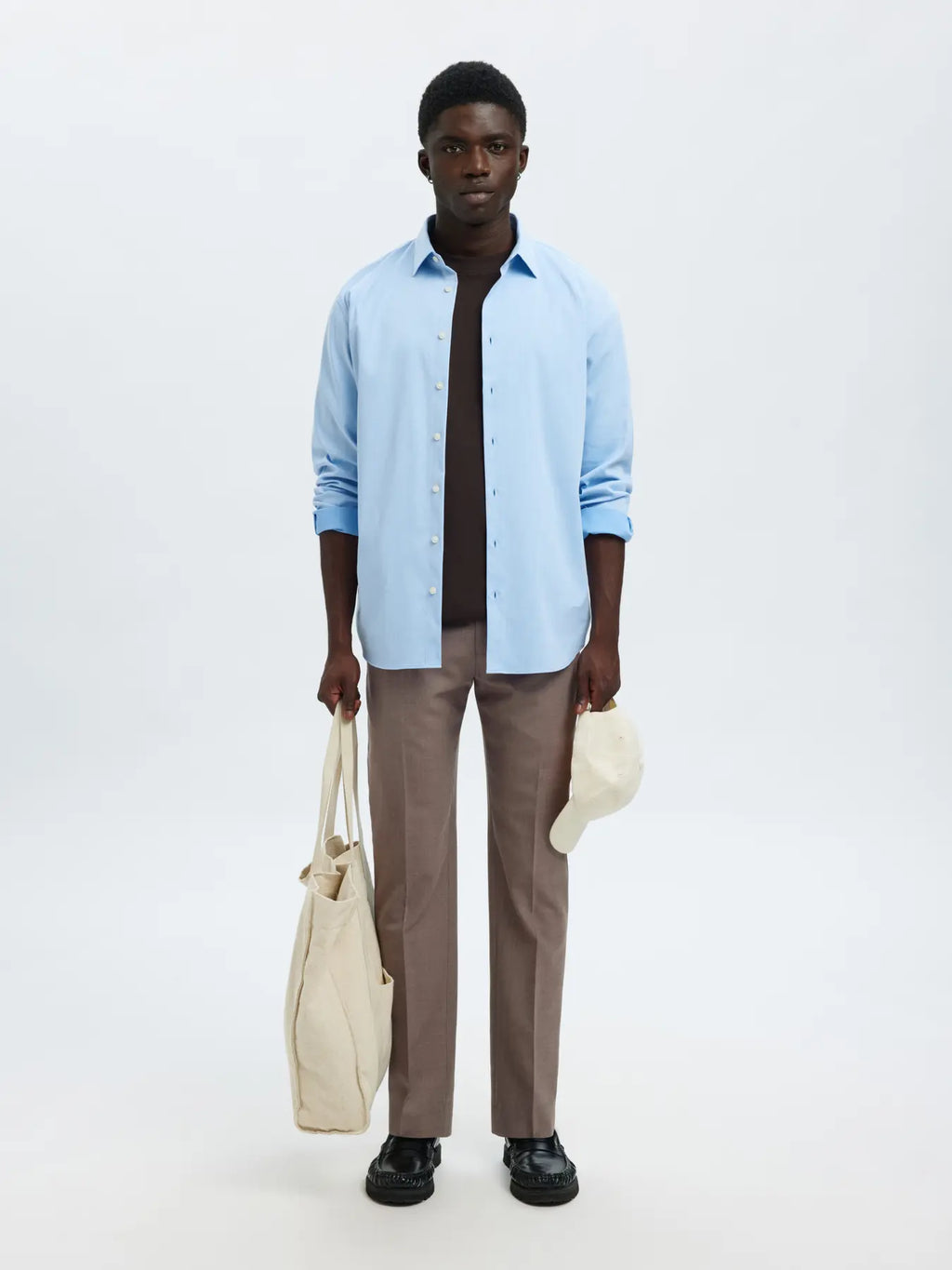 Selected SLIM WOOL BLEND TRS FLEX Morel