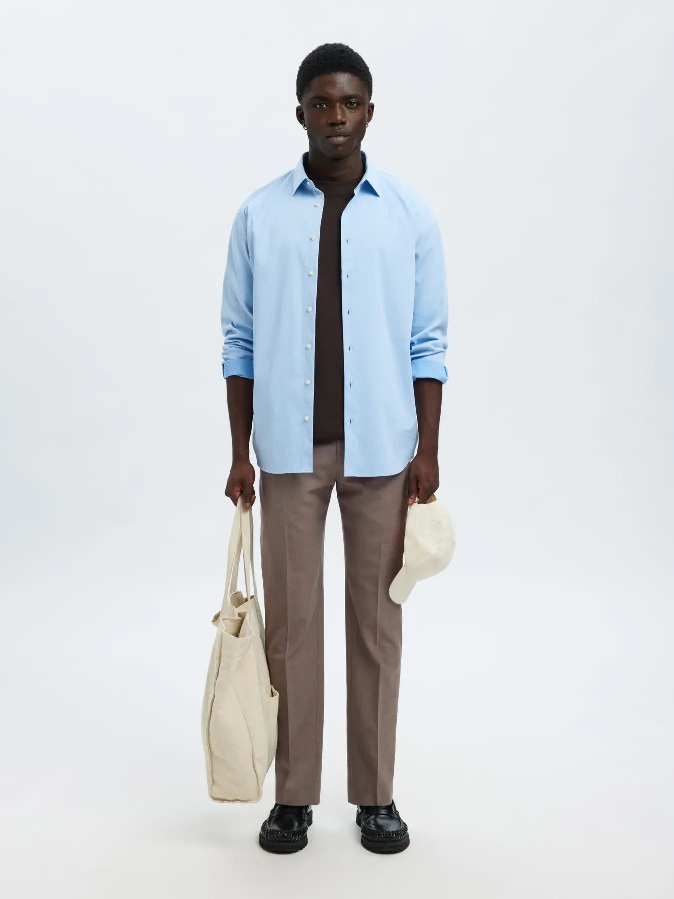 Selected SLIM WOOL BLEND TRS FLEX Morel