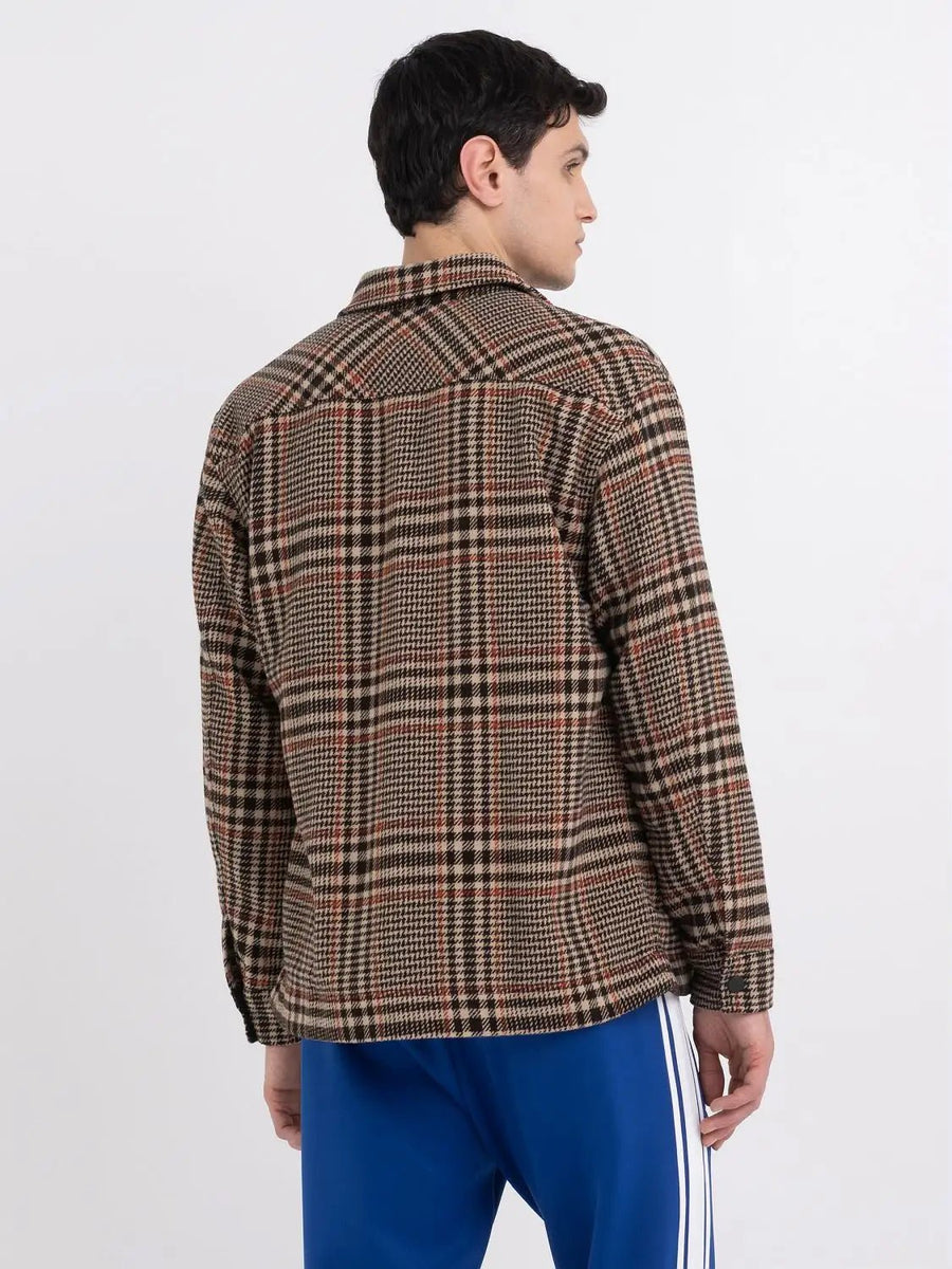 Replay overshirt i Prince of Wales-ternet uld i brun set bagfra
