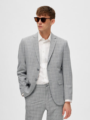 Selected SLHSLIM-LIAM LT GREY CHK BLAZER - Supermen.dk